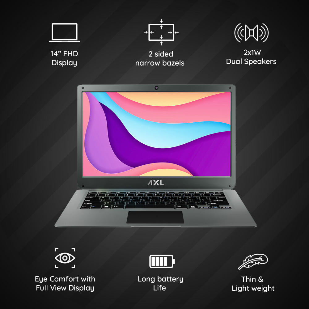 AXL VayuBook Laptop 14.1 Inch FHD IPS Display (4GB Ram,128GB SSD) 1920*1080 Resolution | HD Gemini Lake N4020 | Windows 11 Home | UHD Graphics 600 | Space Grey
