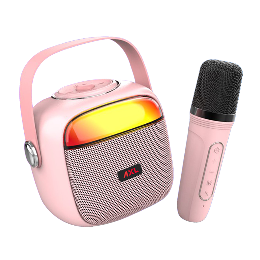 "AXL Rhythm Karaoke Speaker: Unleash Your Inner Star with Super Bass, Bluetooth Magic, and Voice Changer Fun in Stylish Black & Pink!"