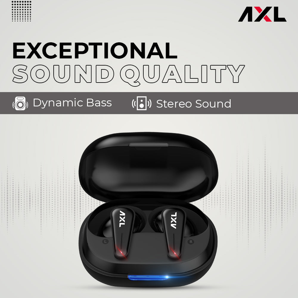 AXL EB05 Alpha TWS Earbuds with 20 Hours Total Playtime, BT 5.0 Dual Pairing, Passive Noise Cancellation and Lightweight Earphones (Black/White)