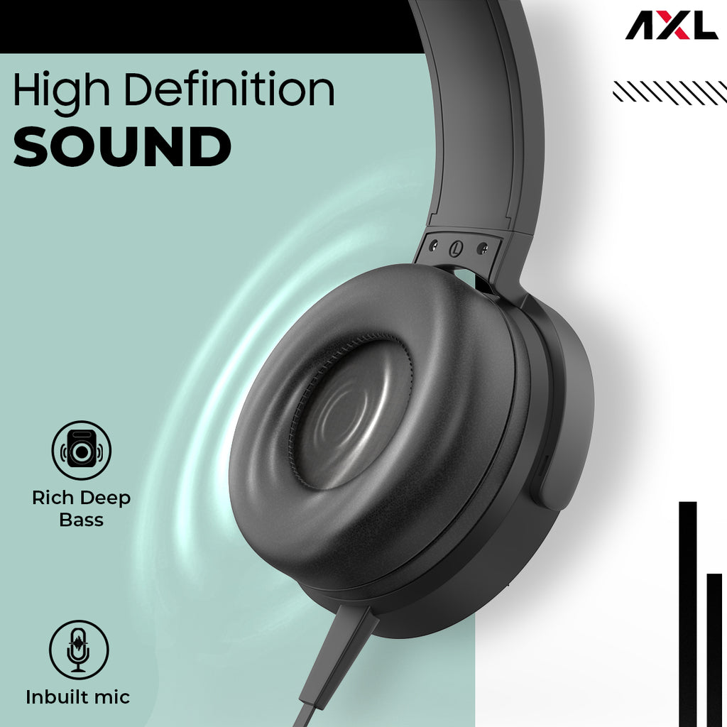 AXL AHP-02 Wired On-Ear Headphone with in line Mic, HD Sound and Cozy Padded Adjustable Ear cups (Black/Red/Blue)