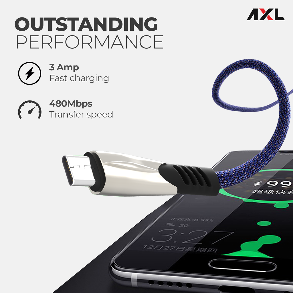 ACB030C Type C Flat Braided Charging & Sync Data Cables