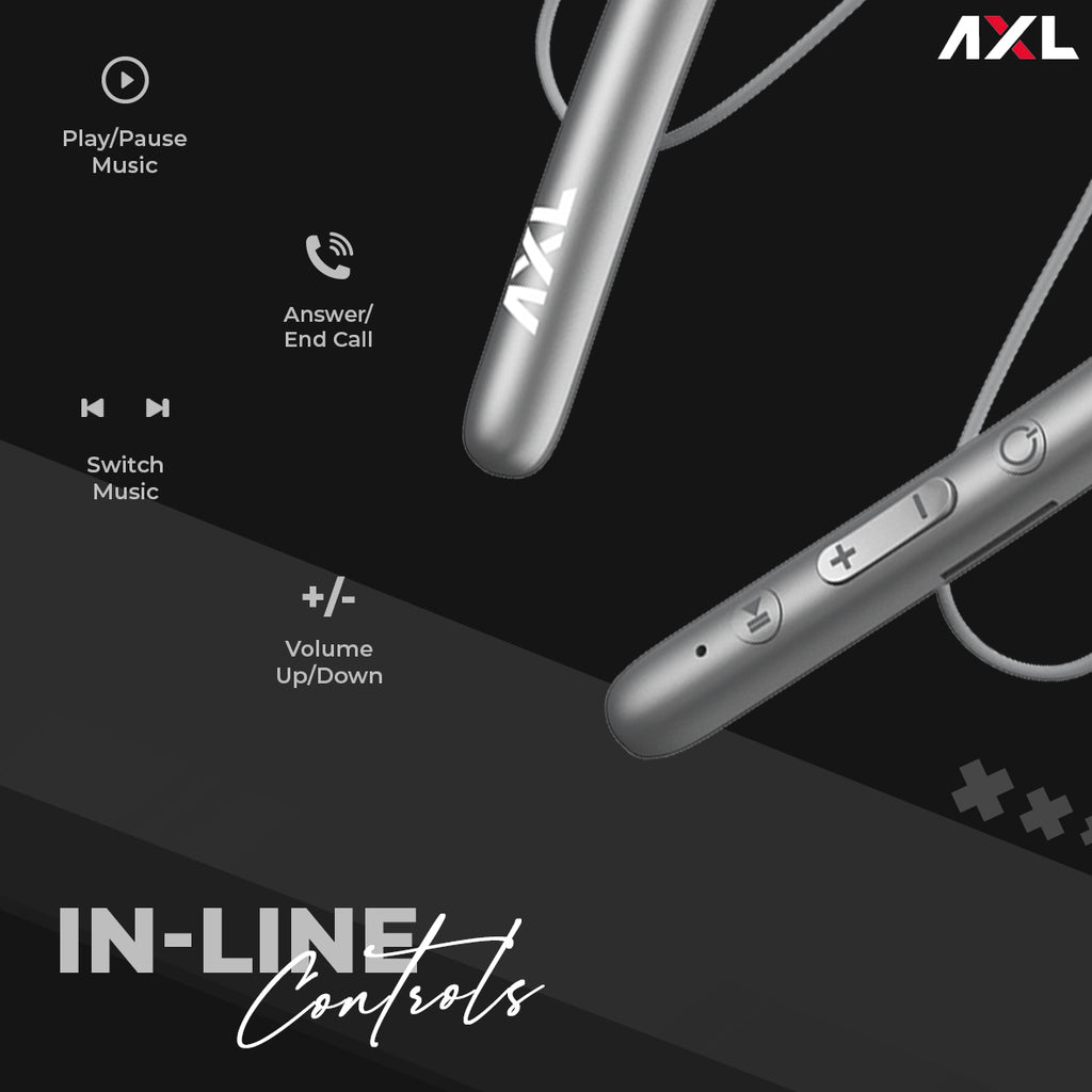 AXL ABN02 Bluetooth 5.0 In Ear Neckband with Fast Charging, Up to 15 Hour Playtime, 10mm Extra Bass Drivers with HD Sound, Magnetic Earbuds