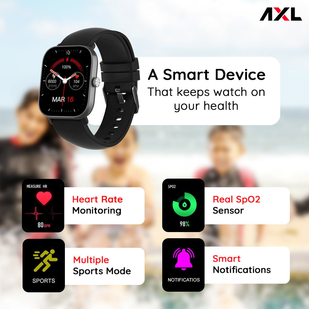 AXL Tempo Smart Watch 1.69" HD Display, Full Touch 100+ Sports Mode, Water Proof IP67