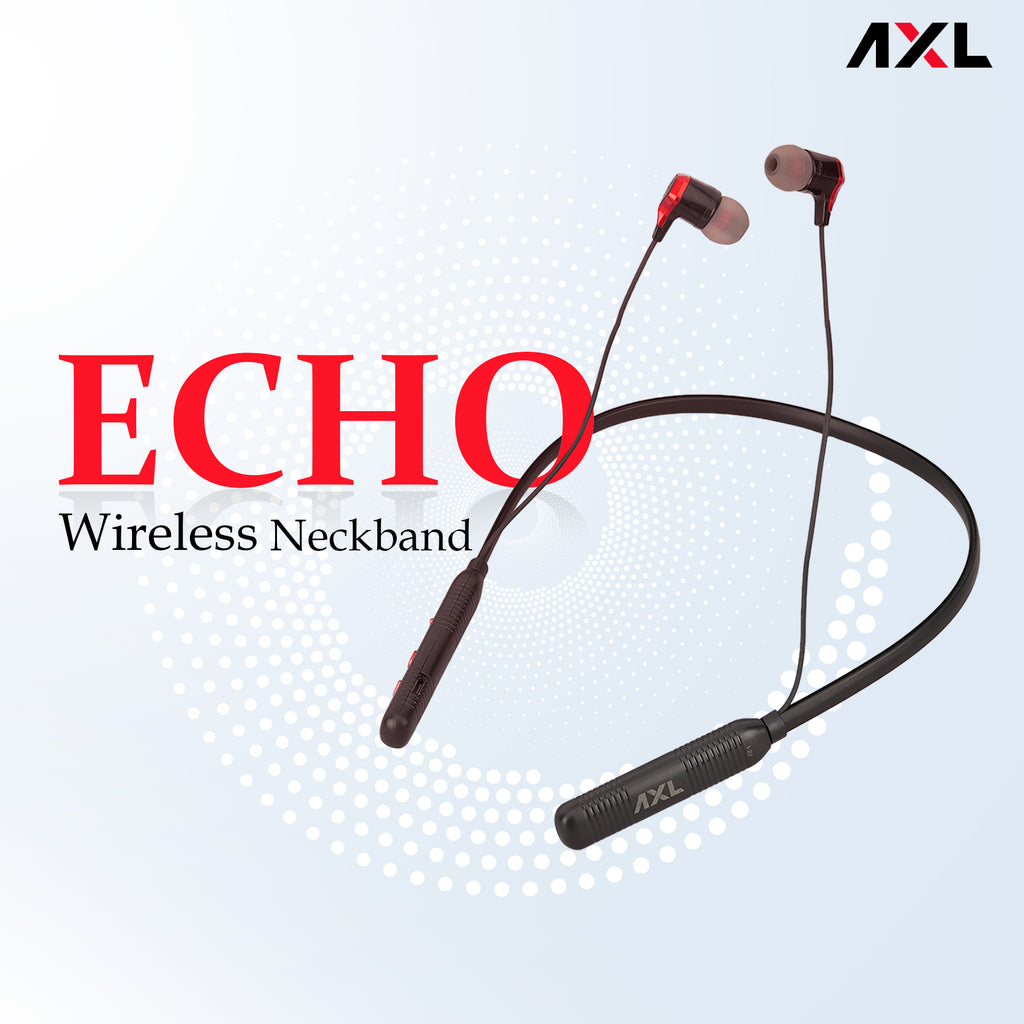 AXL Echo Wireless Neckband with Up to 25 Hour Playtime & Crystal Clear Voice Quality with Magnetic Earbuds for Convenience Built-in Mic Flexibility at its Core Blue/Red