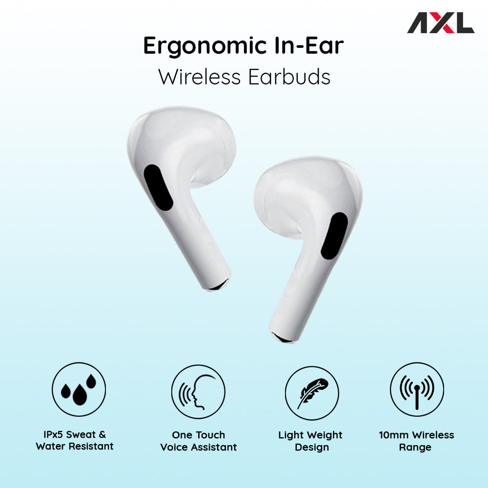 AXL Epic True Wireless Earbuds IPX5 Water Resistant, Voice Assistant Bluetooth Headset  (White, True Wireless)