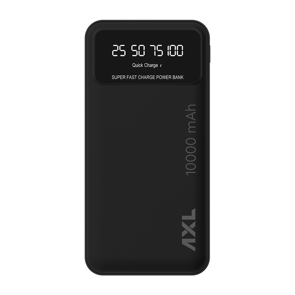 AXL PB-2210 Power Bank 10000mAh Li-Polymer with 22.5W Fast Charging, Type C & Micro USB Input Ports & Digital Display for Battery Indicator Smartphone & Tablet (Black)