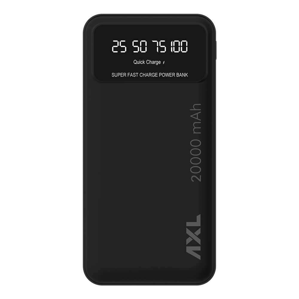 AXL PB-2220 Power Bank 20000mAh Li-Polymer with Type C & Micro USB Input Ports, LED Battery Indicator & Multi Protection Technology for Smartphone & Tablet (Black)