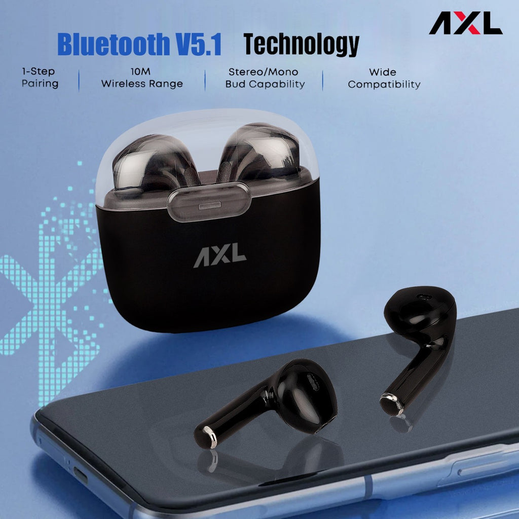 AXL Wave TWS,Rich Bass,24H Playtime ENC,BT Earbuds Bluetooth Headset  Black, True Wireless