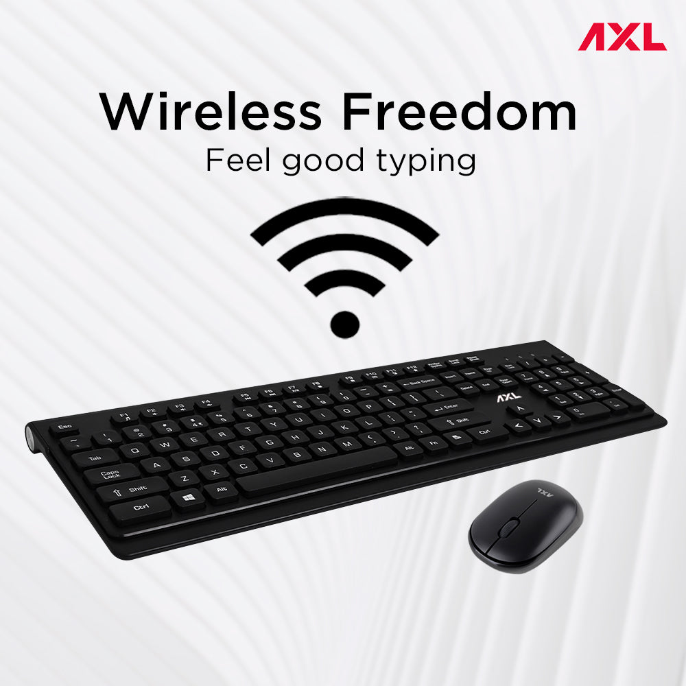 AXL Combo Wireless Keyboard & Mouse Set -2.4Ghz, 1500 DPI (Black)