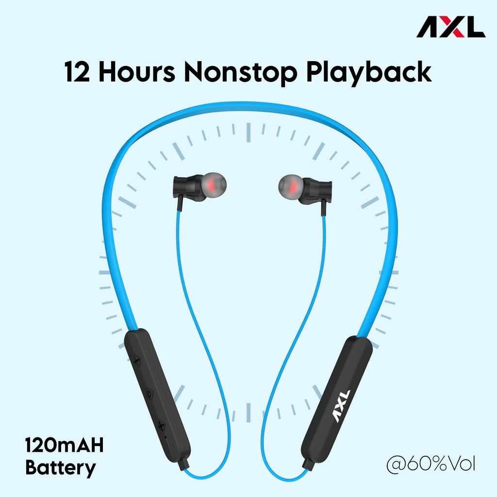 AXL NB06 Bluetooth Neckband with 12 Hours Playback, IPX4 Splash Resistant Magnetic Earbuds, Bass Boost Drivers, HD Stereo Sound and Ergonomic Light Weight Design