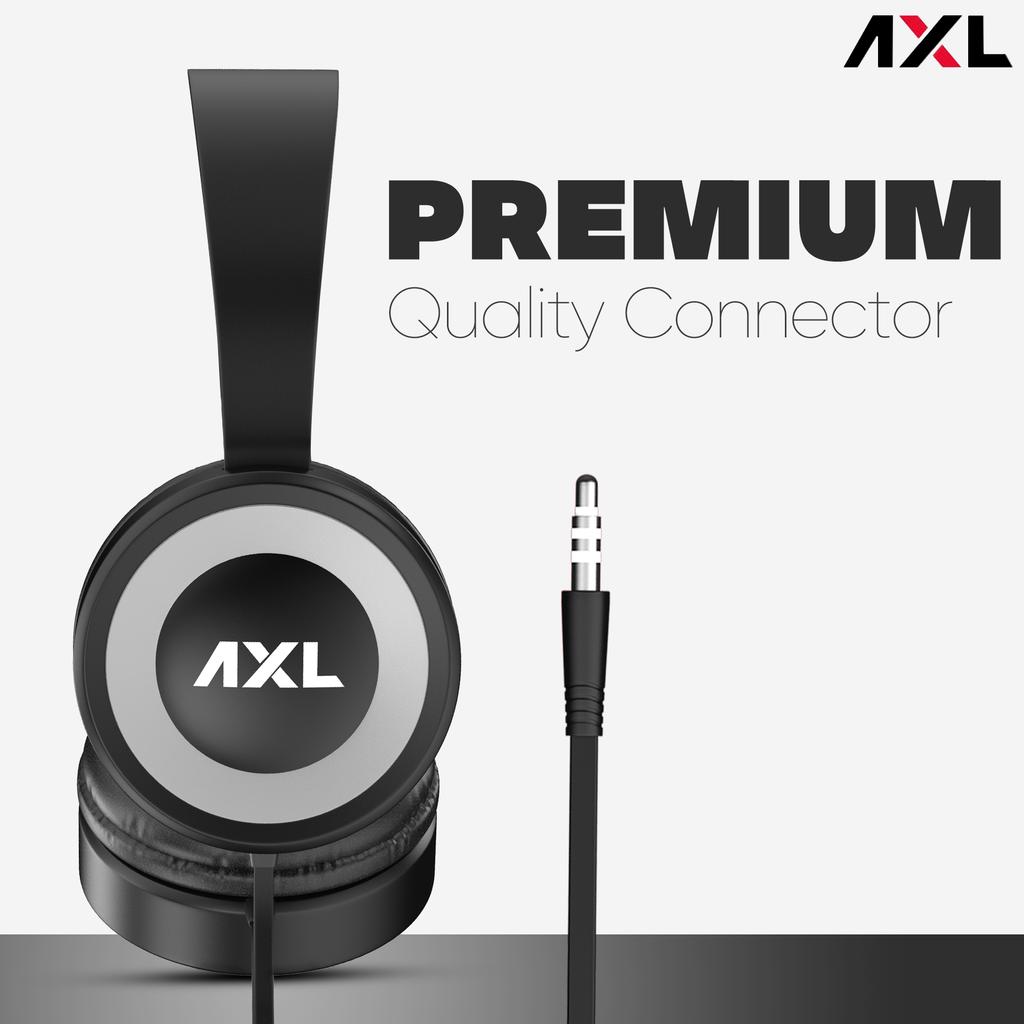 AXL AHP-01 Stereo Wired Headphones with in-Built Mic, Soft Padded Ear cups & 3.5mm Aux Connectivity (Black)