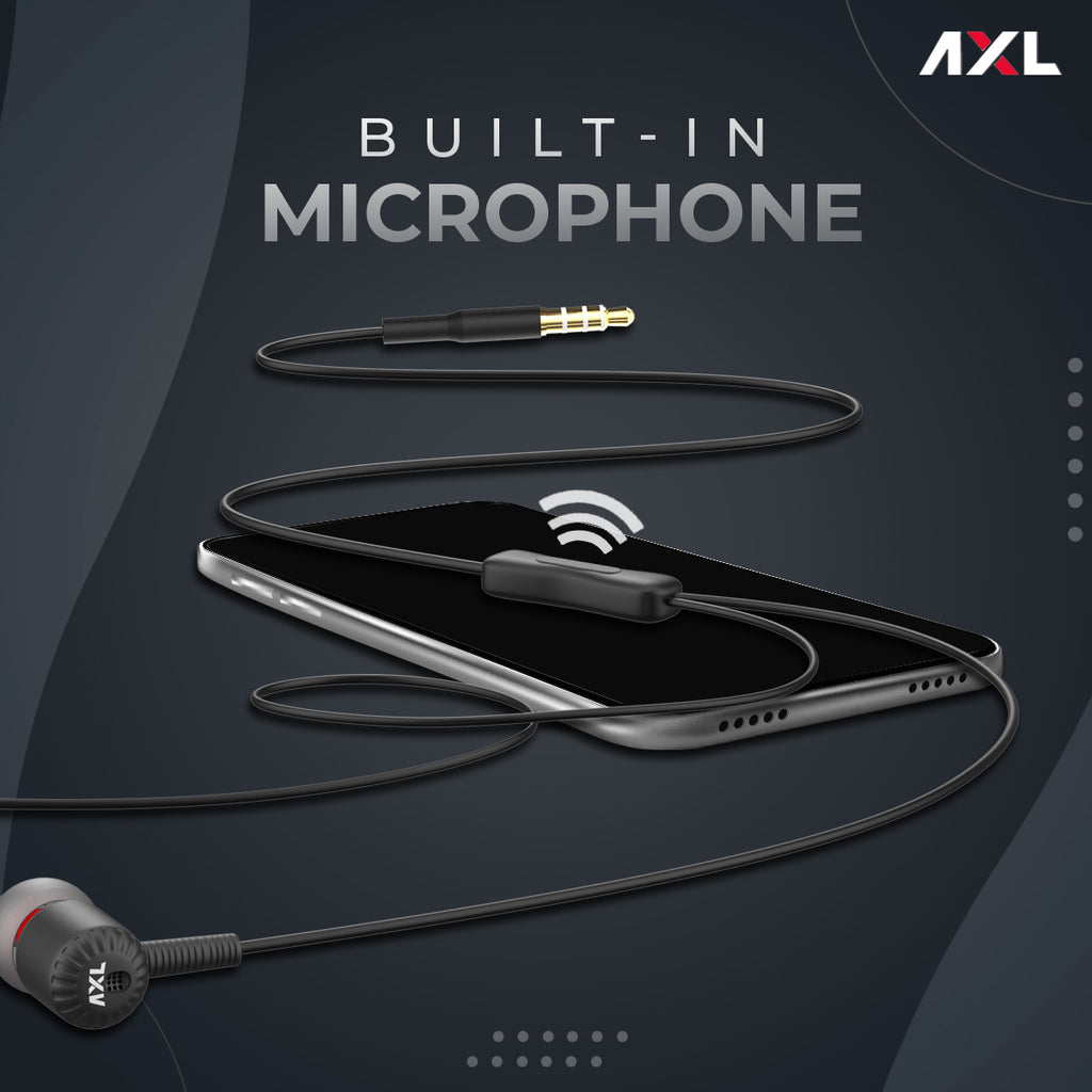 AXL AEP-PA10 In Ear Wired Earphones with Powerful Bass, Ergonomic Design and in-Line Control with Mic (Black)