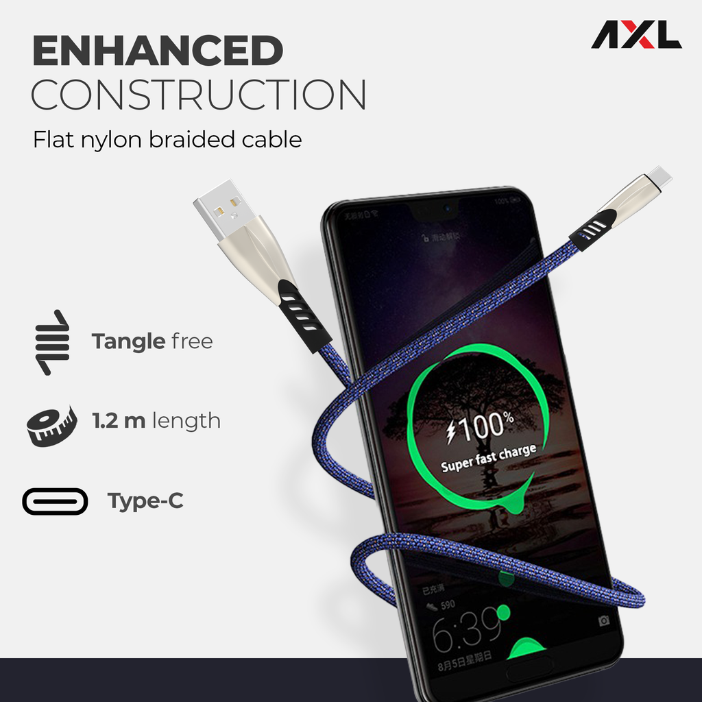 ACB030C Type C Flat Braided Charging & Sync Data Cables