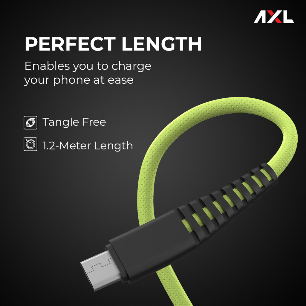 AXL ACB-60 Nylon Braided 3 in 1 Multifunction Charging Cable for Android, iOS and Type C Devices with 3A High Speed Charging – 1.2 Meter (Orange/Green/Blue/Grey)