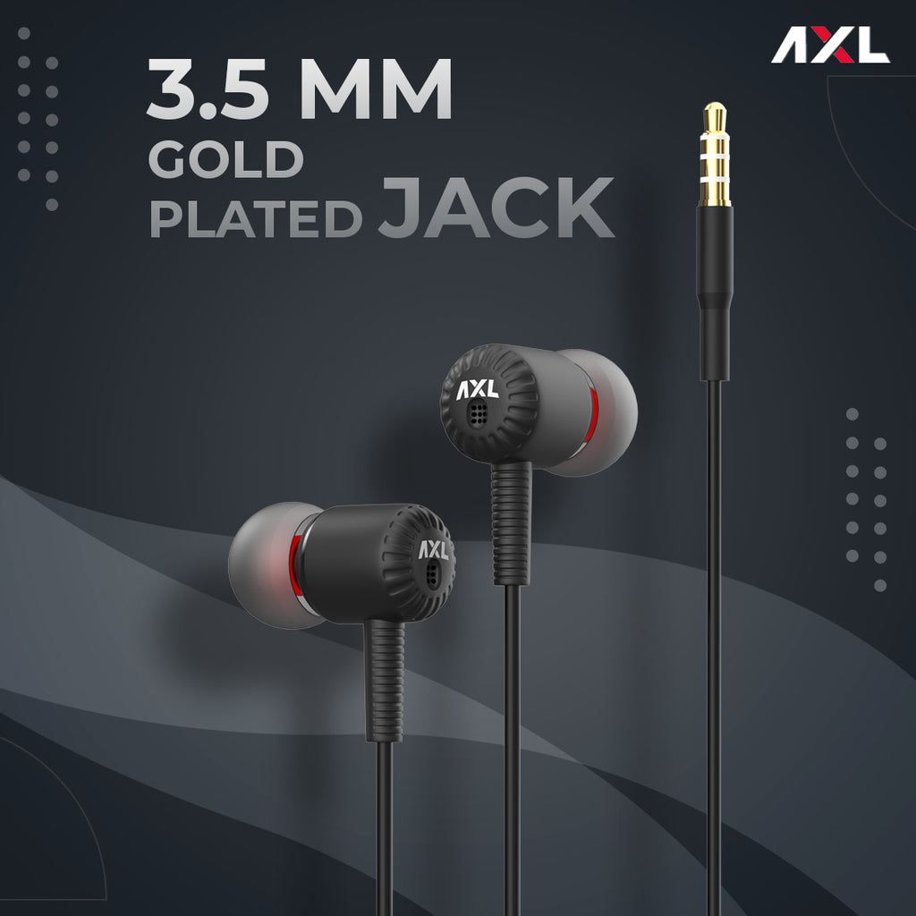 AXL AEP-PA10 In Ear Wired Earphones with Powerful Bass, Ergonomic Design and in-Line Control with Mic (Black)