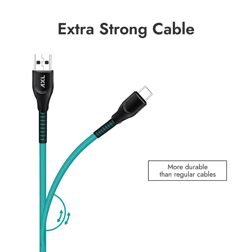 AXL CB-66 Type-C Charging/Sync Cable for Android with 3A High Speed Charging – 1.2 Meter (Aqua Blue)