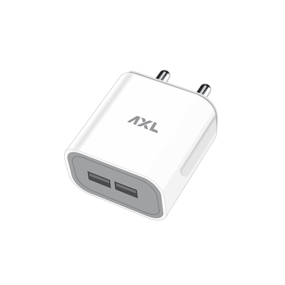 AXL AWC-25 Wall Charger | Dual USB Port 5V/2.4A | Fast Charging Adapter with Micro Cable Compatible for Android/Other USB Devices (White)