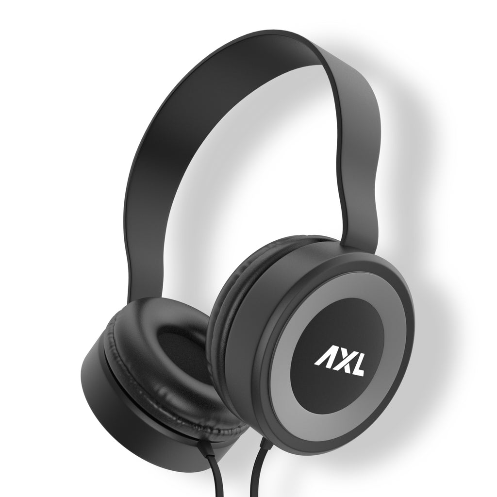 AXL AHP-01 Stereo Wired Headphones with in-Built Mic, Soft Padded Ear cups & 3.5mm Aux Connectivity (Black)