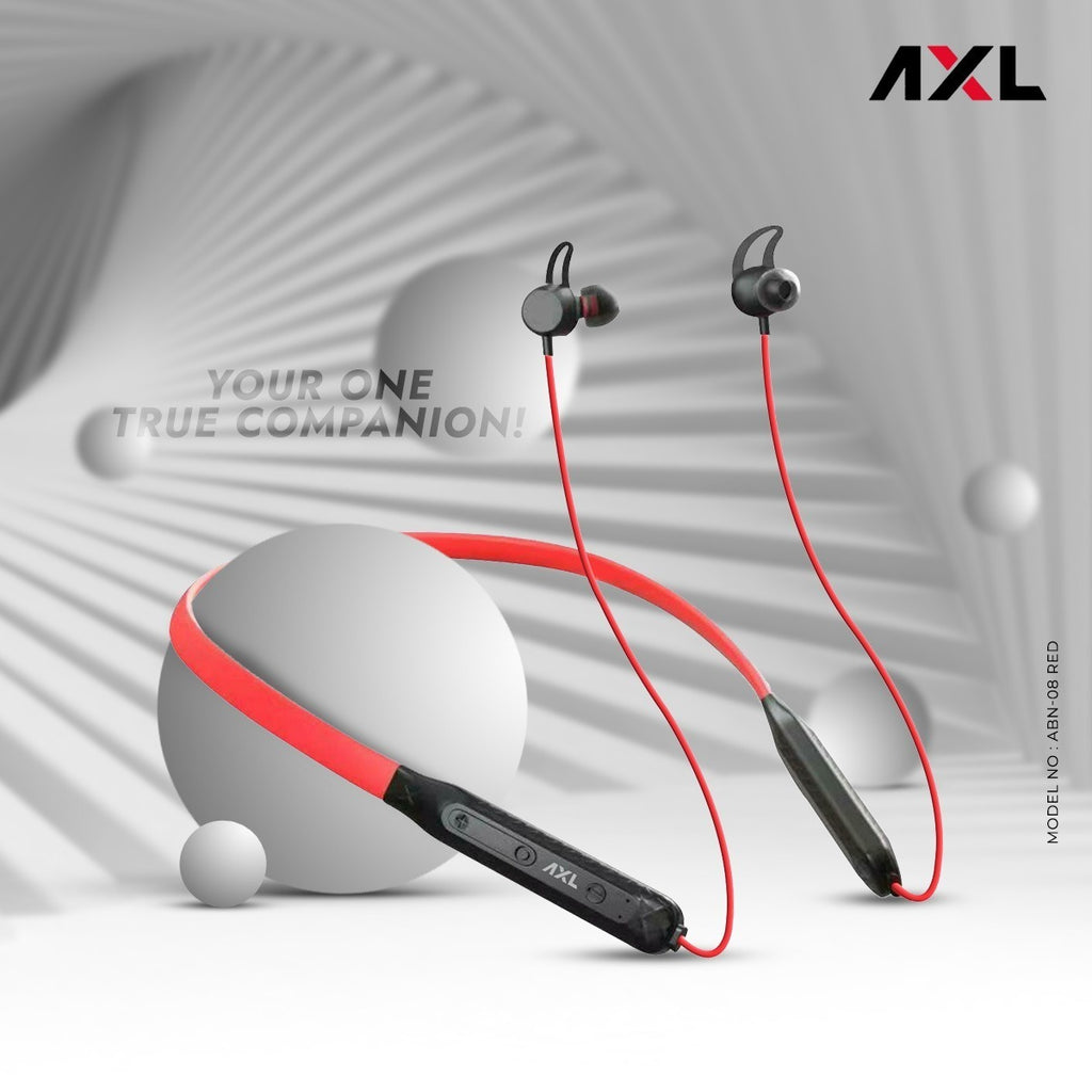 AXL ABN08 Bluetooth 5.0 in-Ear Wireless Neckband with Fast Charging, Upto 14 Hours Playtime, 10mm Extra Bass Drivers with HD Sound (Black)