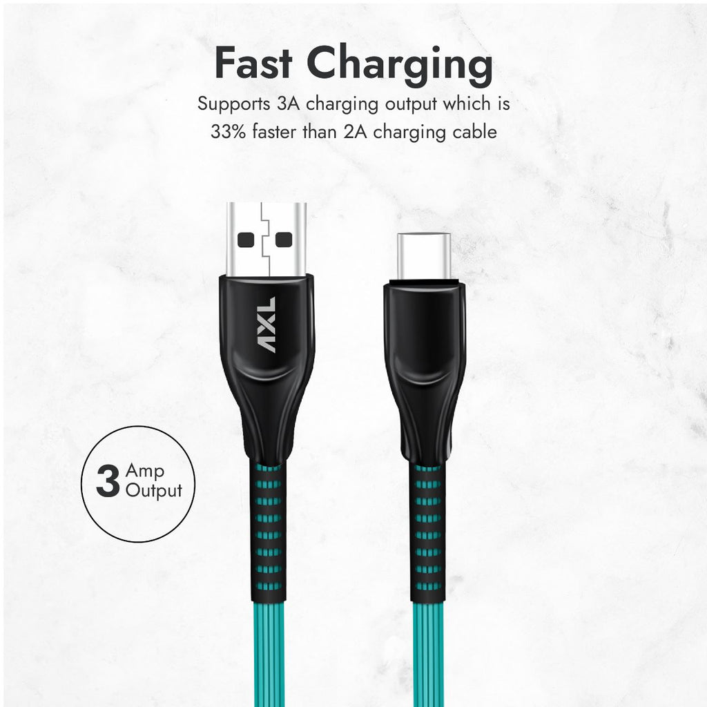 AXL CB-66 Type-C Charging/Sync Cable for Android with 3A High Speed Charging – 1.2 Meter (Aqua Blue)