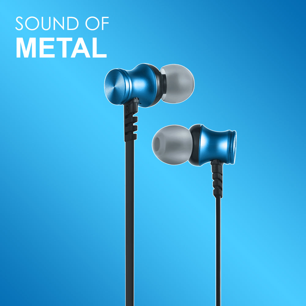 AXL AEP-20 Metal Flat wire Earphones with in-line Mic and High Bass for Comfort Fit (Blue/Grey)