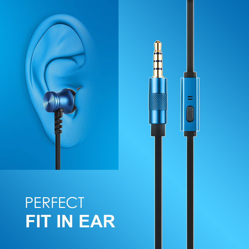 AXL AEP-20 Metal Flat wire Earphones with in-line Mic and High Bass for Comfort Fit (Blue/Grey)