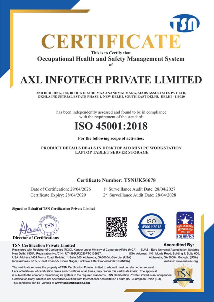 ISO 45001:2018 Occupational Health and Safety Management System Certificate