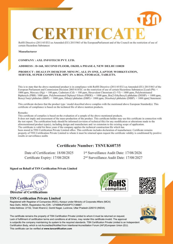 RoHS Compliance Certificate — AXL Infotech Pvt. Ltd.